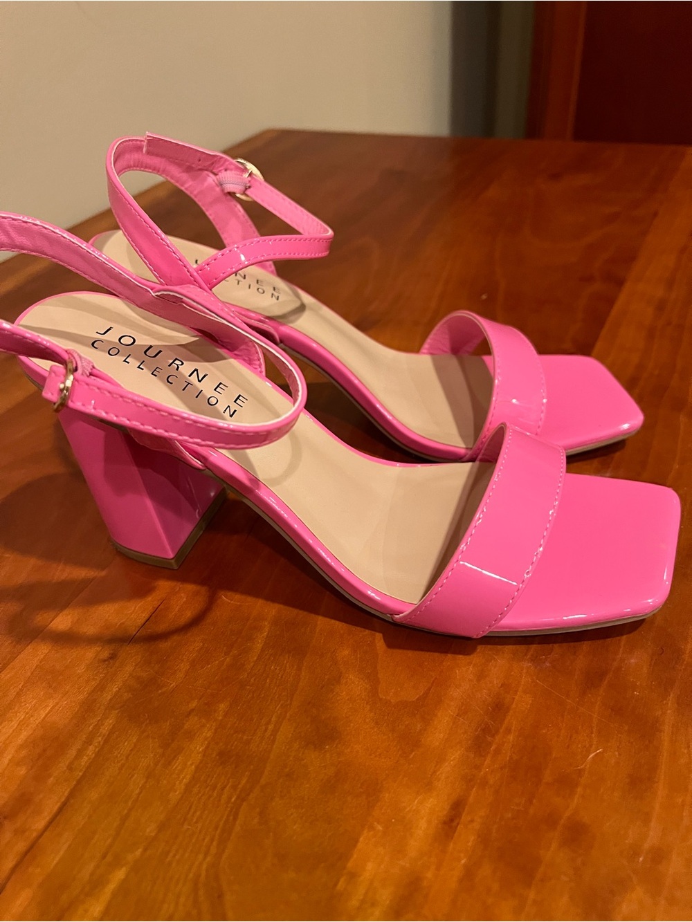 Journee Collection Hot Pink Block Heel Sandals with Ankle Strap